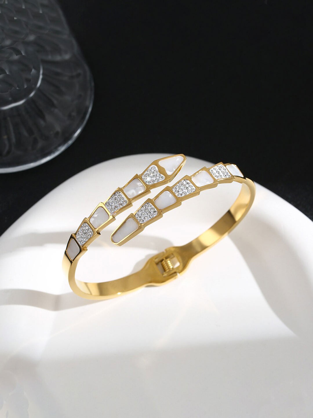 

Jewels Galaxy Gold-Plated Mother of Pearl Bangle-Style Bracelet