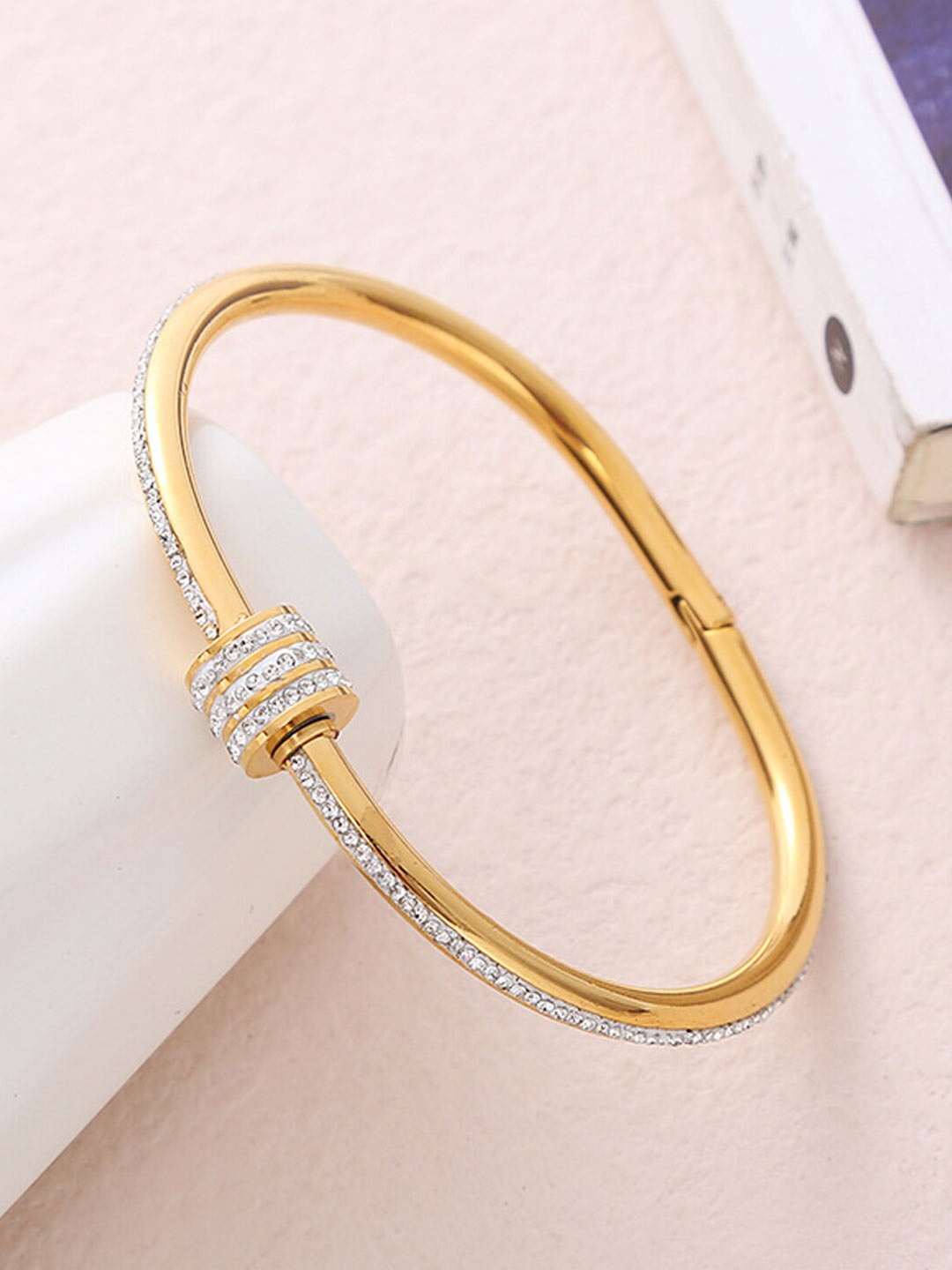 

Jewels Galaxy Gold-Plated American Diamond Bangle-Style Bracelet