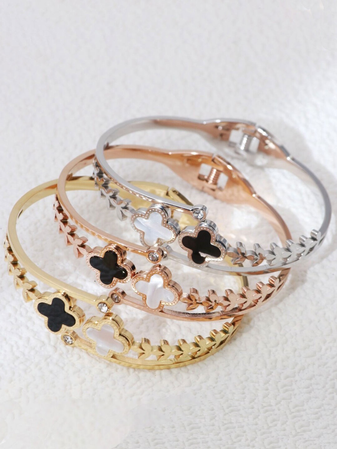 

Jewels Galaxy Set Of 3 Mother of Pearl Bangle-Style Bracelet, Rose gold