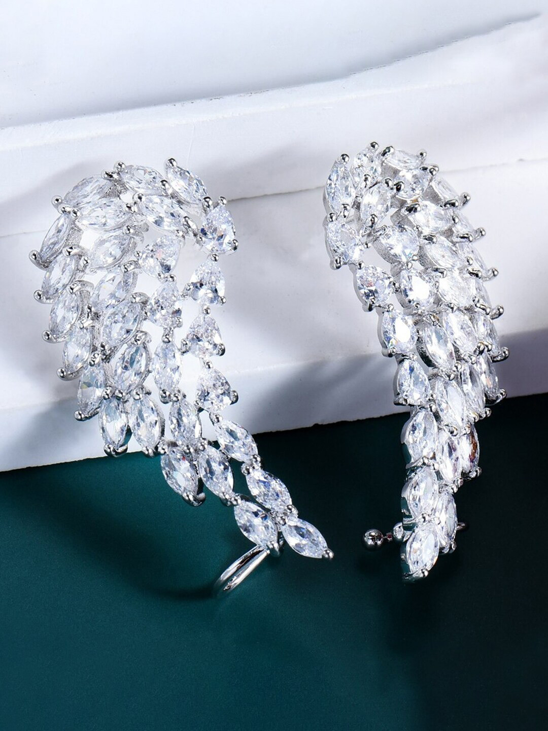 

Jewels Galaxy Silver-Plated American Diamond-Studded Contemporary Drop Earrings