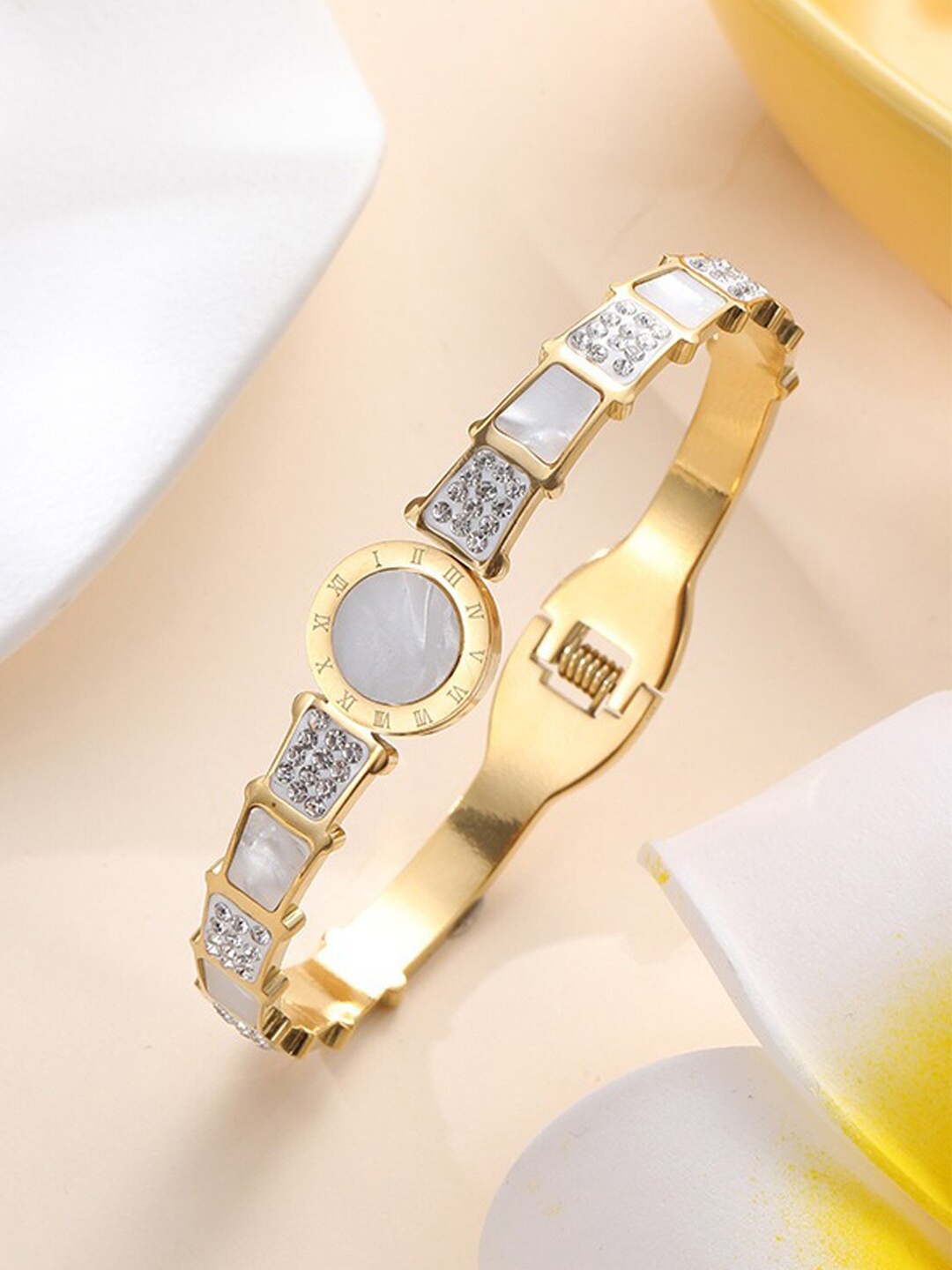 

Jewels Galaxy Women Gold Plated Stainless Steel Bangle Style Bracelet