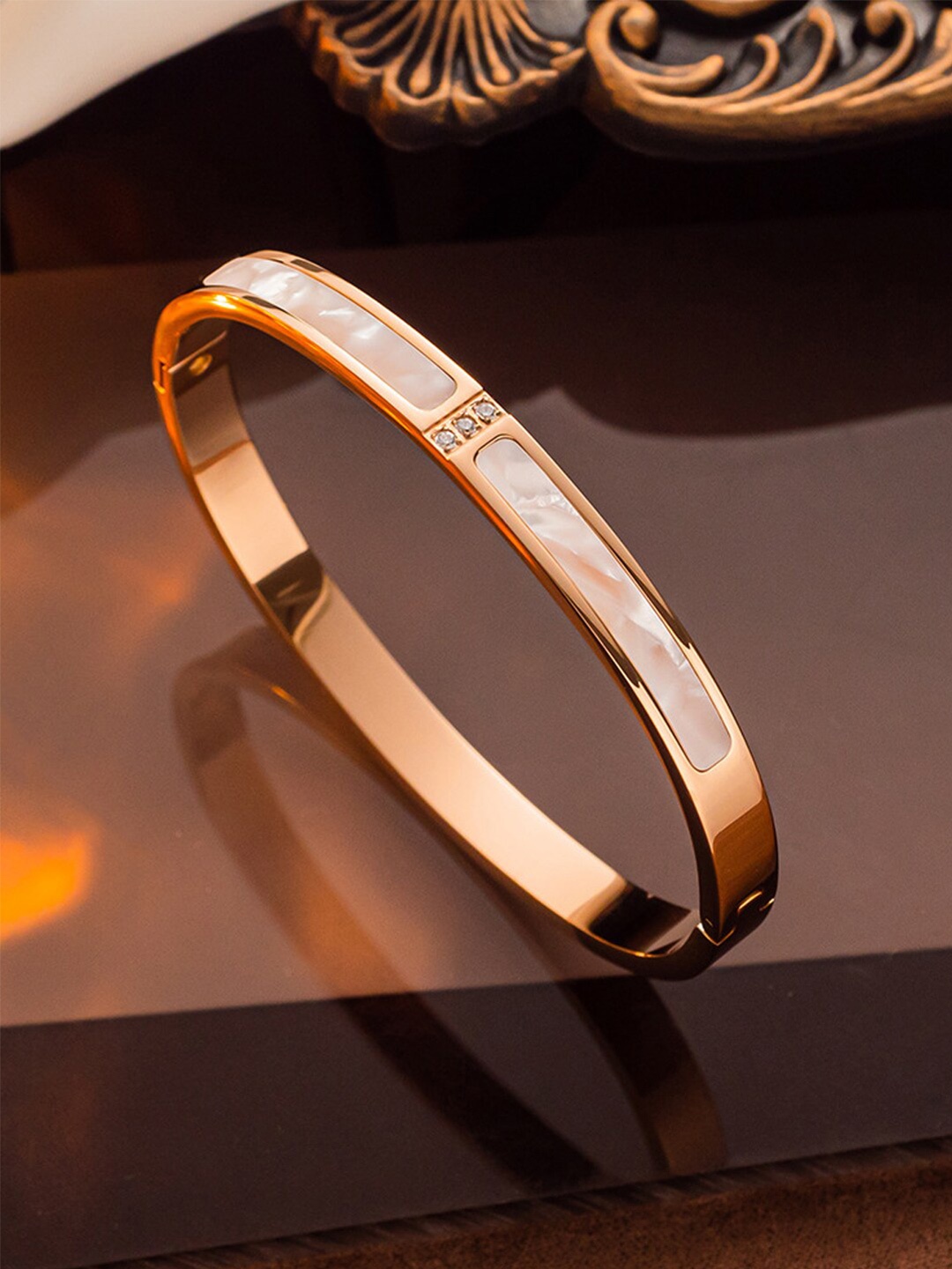 

Jewels Galaxy Rose Gold Plated Stainless Steel Bangle Style Bracelet