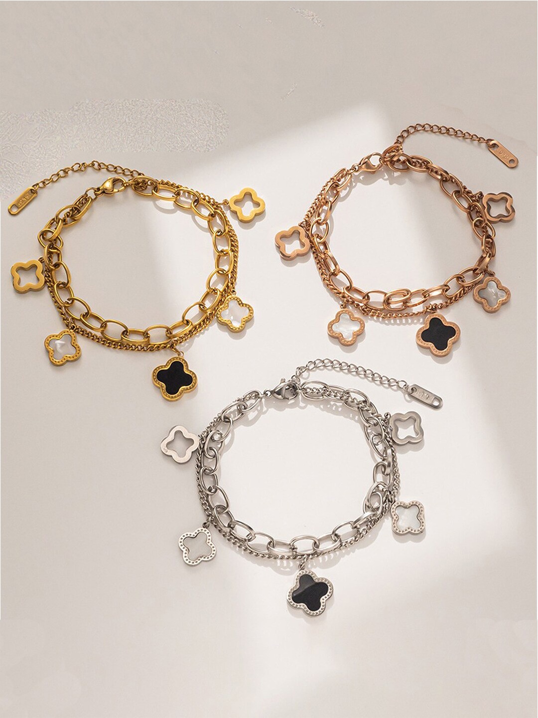

Jewels Galaxy Women Set Of 3 Stainless Steel Wraparound Bracelets, Gold