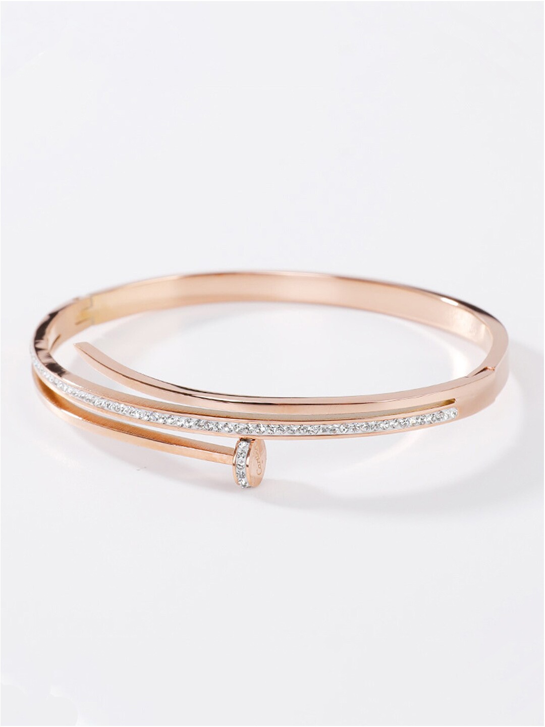 

Jewels Galaxy Rose Gold-Plated American Diamond Studded Bangle-Style Bracelet