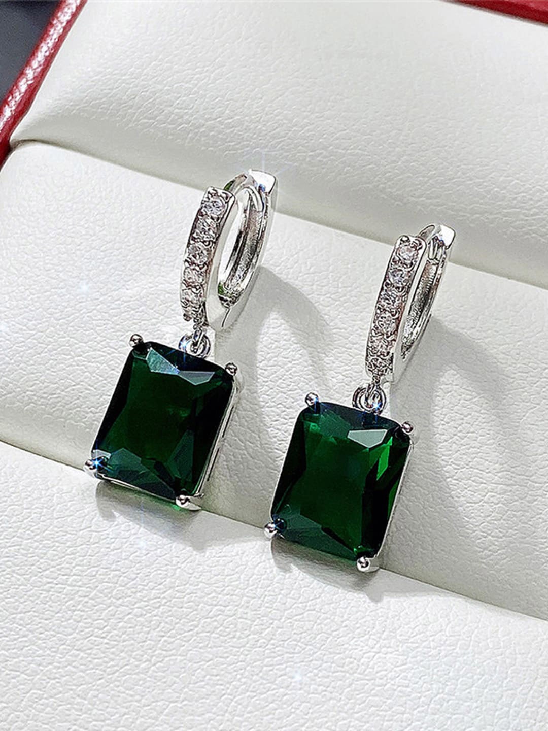 

Jewels Galaxy Brass Silver-Plated Cubic Zirconia Rectangle Hoop Earrings