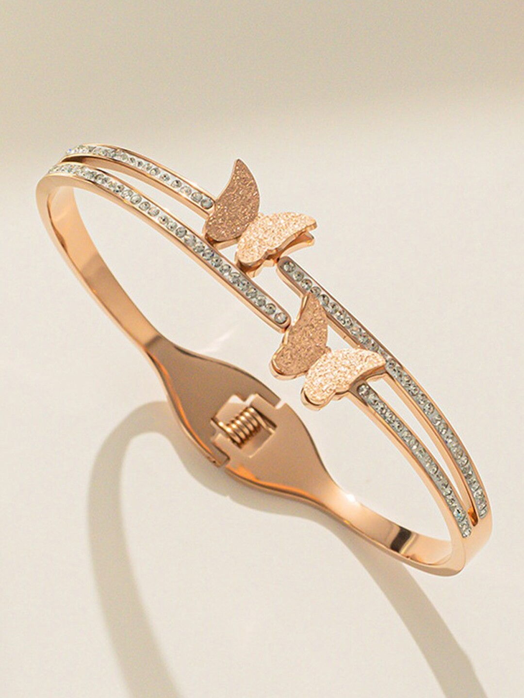 

Jewels Galaxy Women Rose Gold-Plated American Diamond Bangle-Style Bracelet