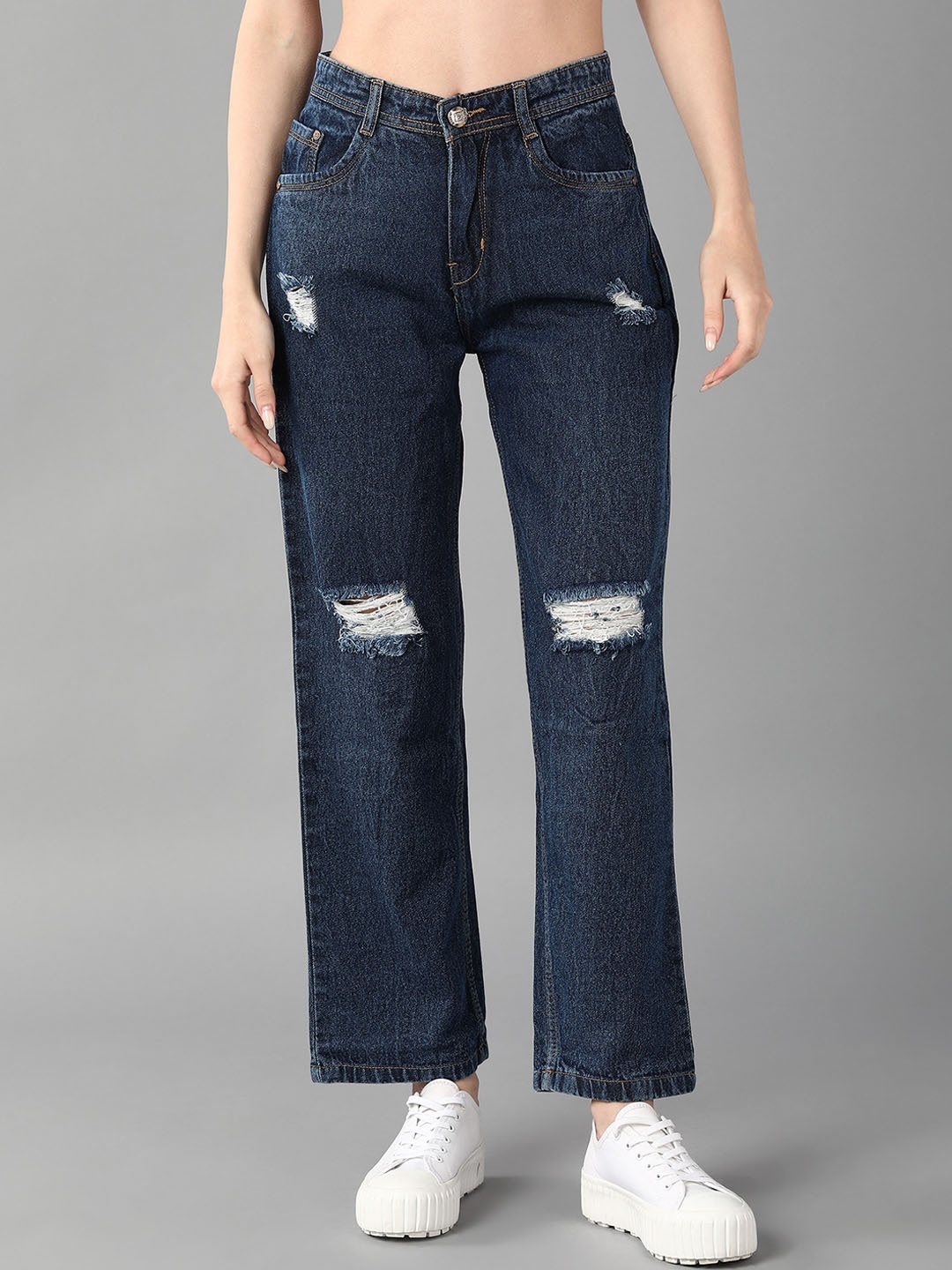 

Nifty Women Boyfriend Fit High-Rise Mildly Distressed Stretchable Jeans, Blue