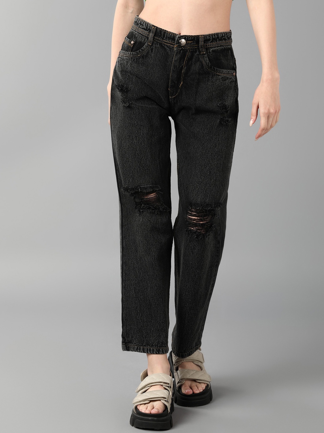

Nifty Women Boyfriend Fit High-Rise Mildly Distressed Stretchable Jeans, Grey