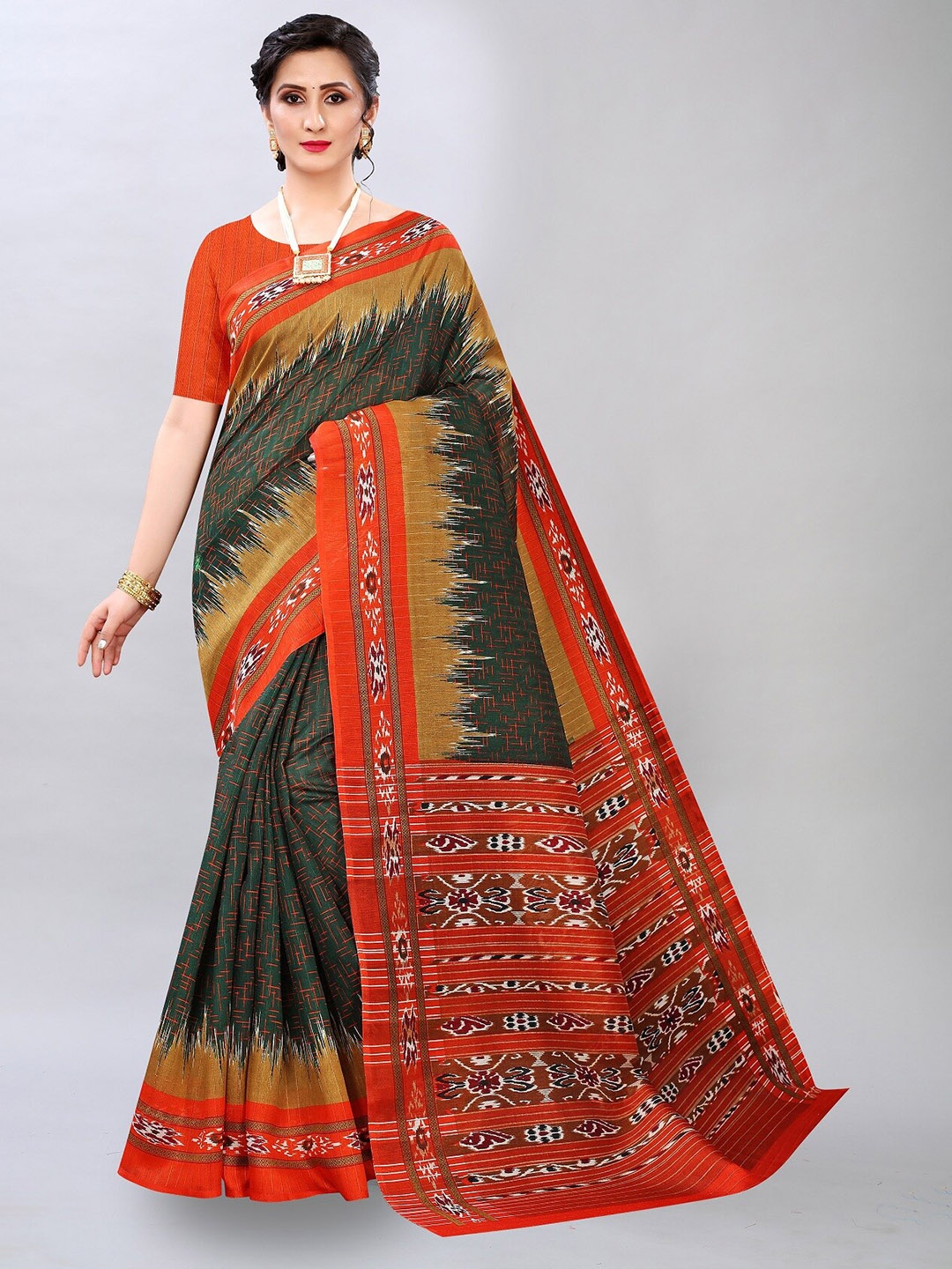 

BAESD Ethnic Motif Printed Bhagalpuri Saree, Green
