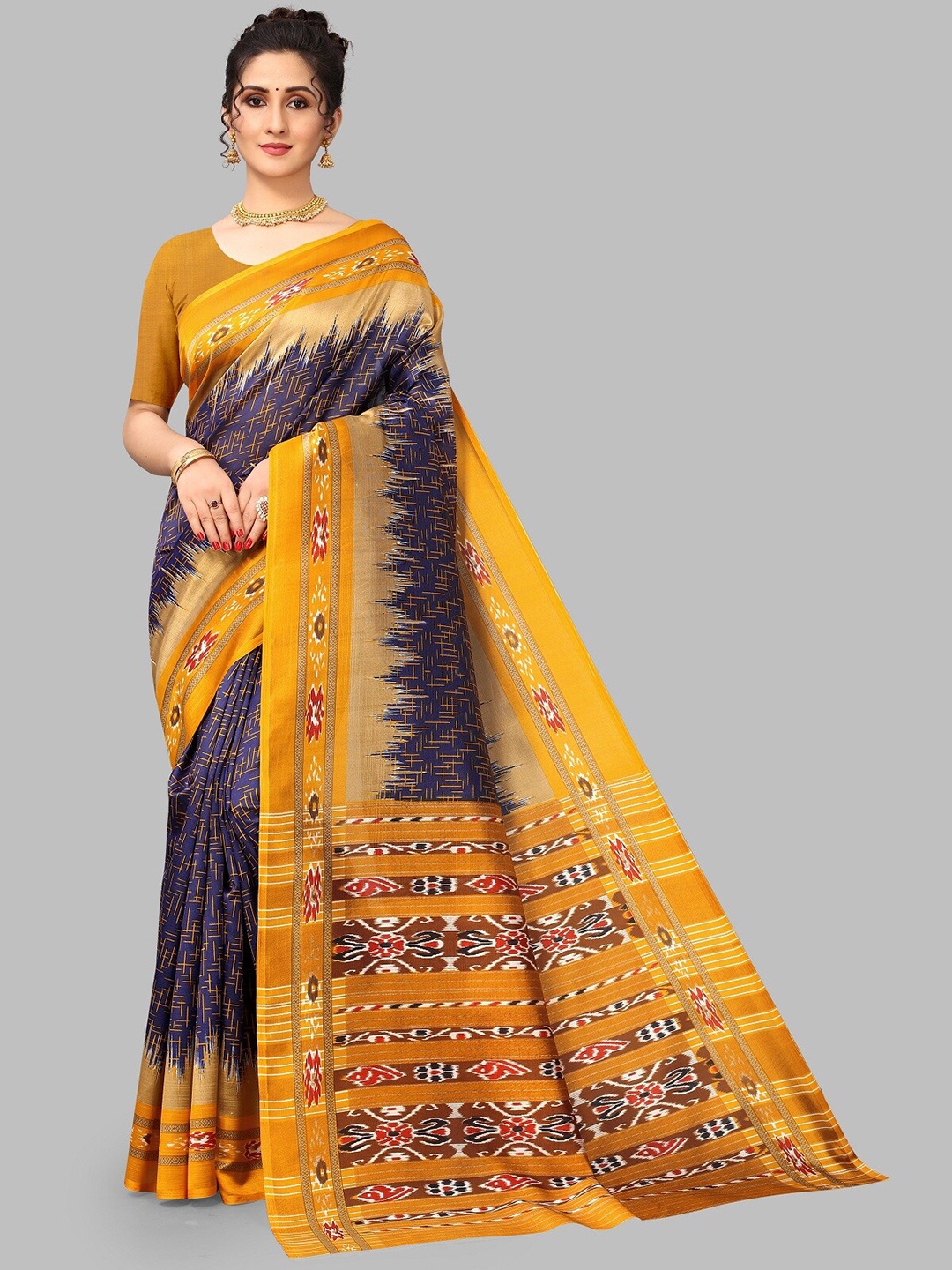 

BAESD Ethnic Motif Printed Bhagalpuri Saree, Navy blue