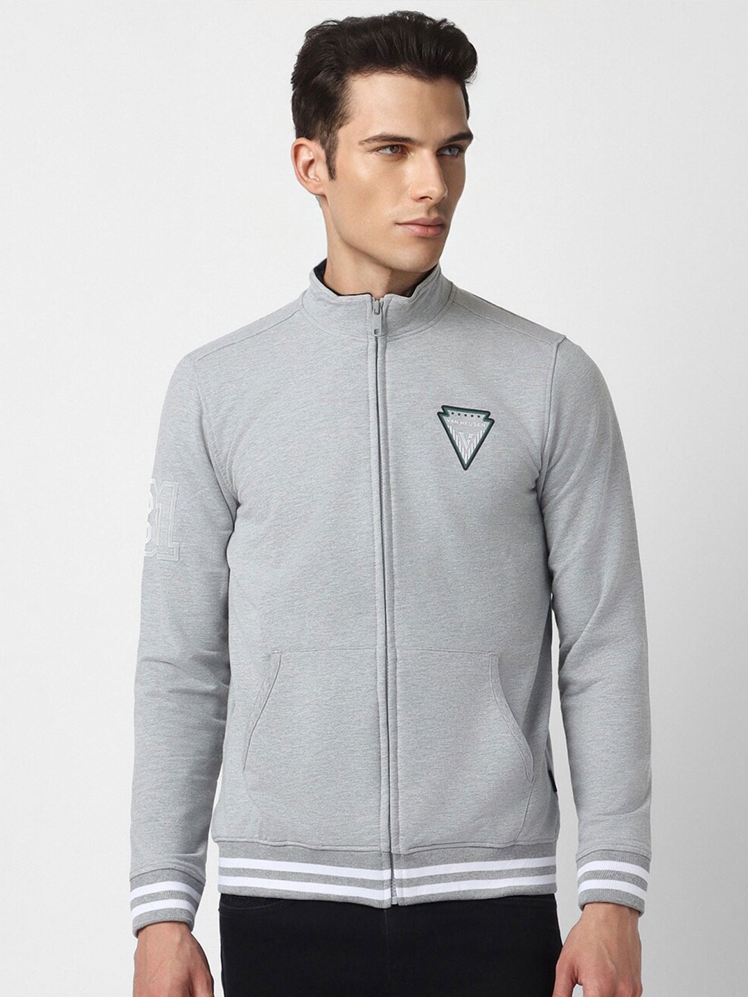 

Van Heusen Sport Geometric Printed Mock Collar Front Open Sweatshirt, Grey