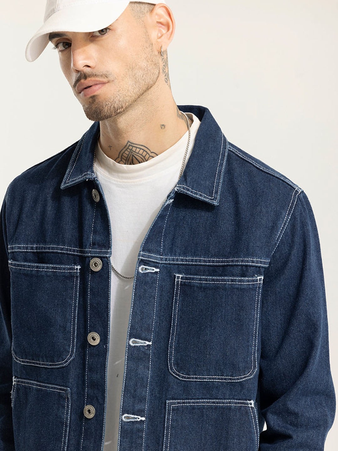 

Snitch Blue Spread Collar Lightweight Cotton Denim Jacket