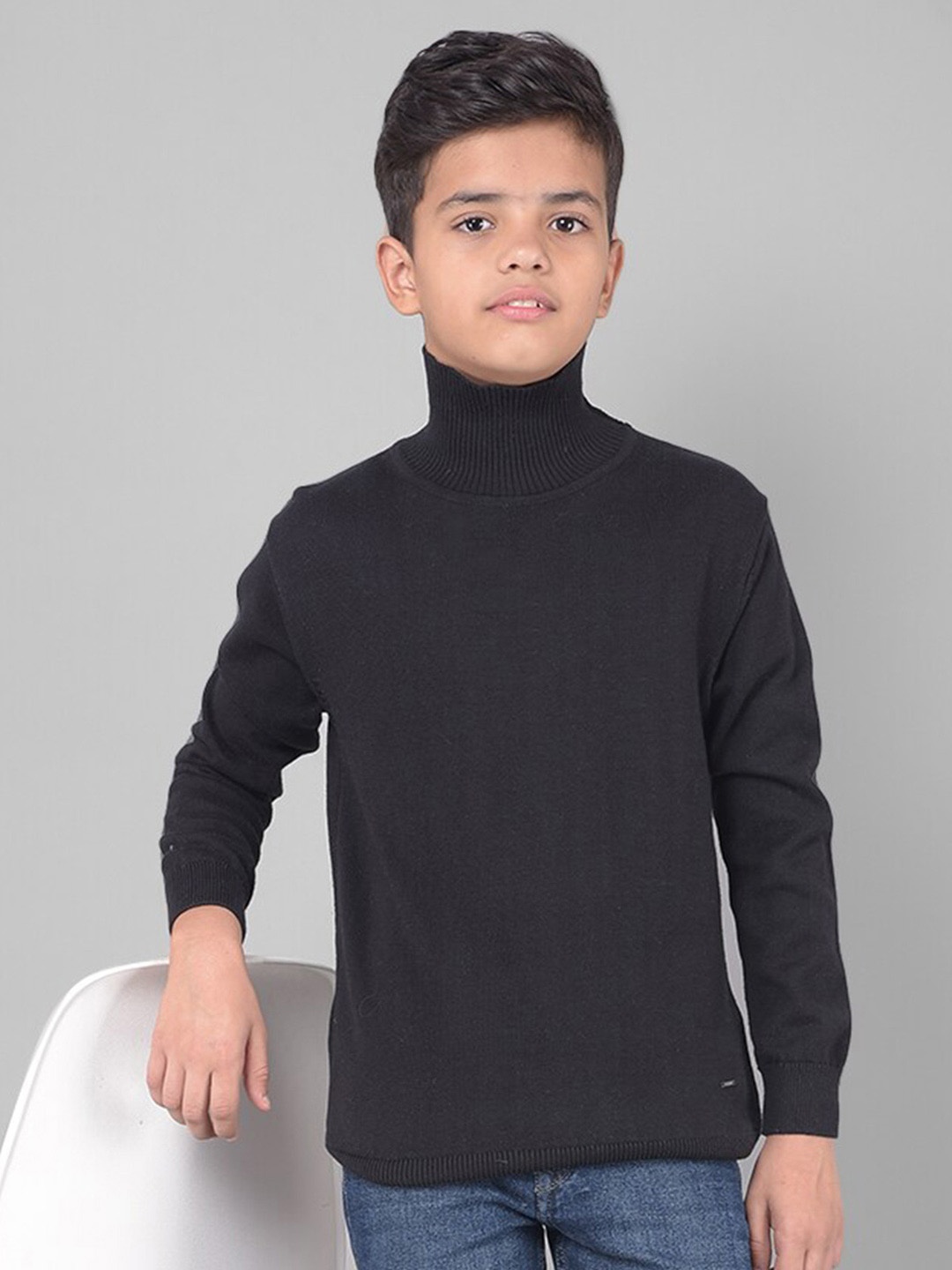 

Crimsoune Club Boys Turtle Neck Long Sleeves Pure Cotton Pullover, Black