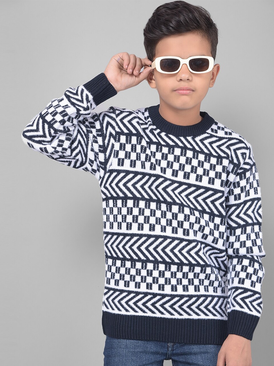 

Crimsoune Club Boys Abstract Printed Long Sleeves Pullover, Navy blue