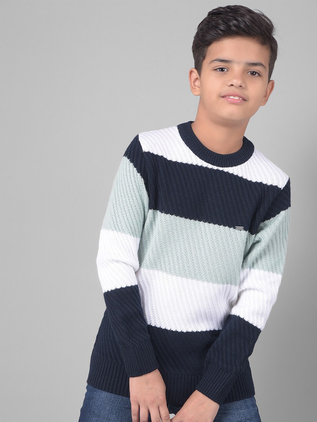 

Crimsoune Club Boys Colourblocked Acrylic Pullover Sweater, Green