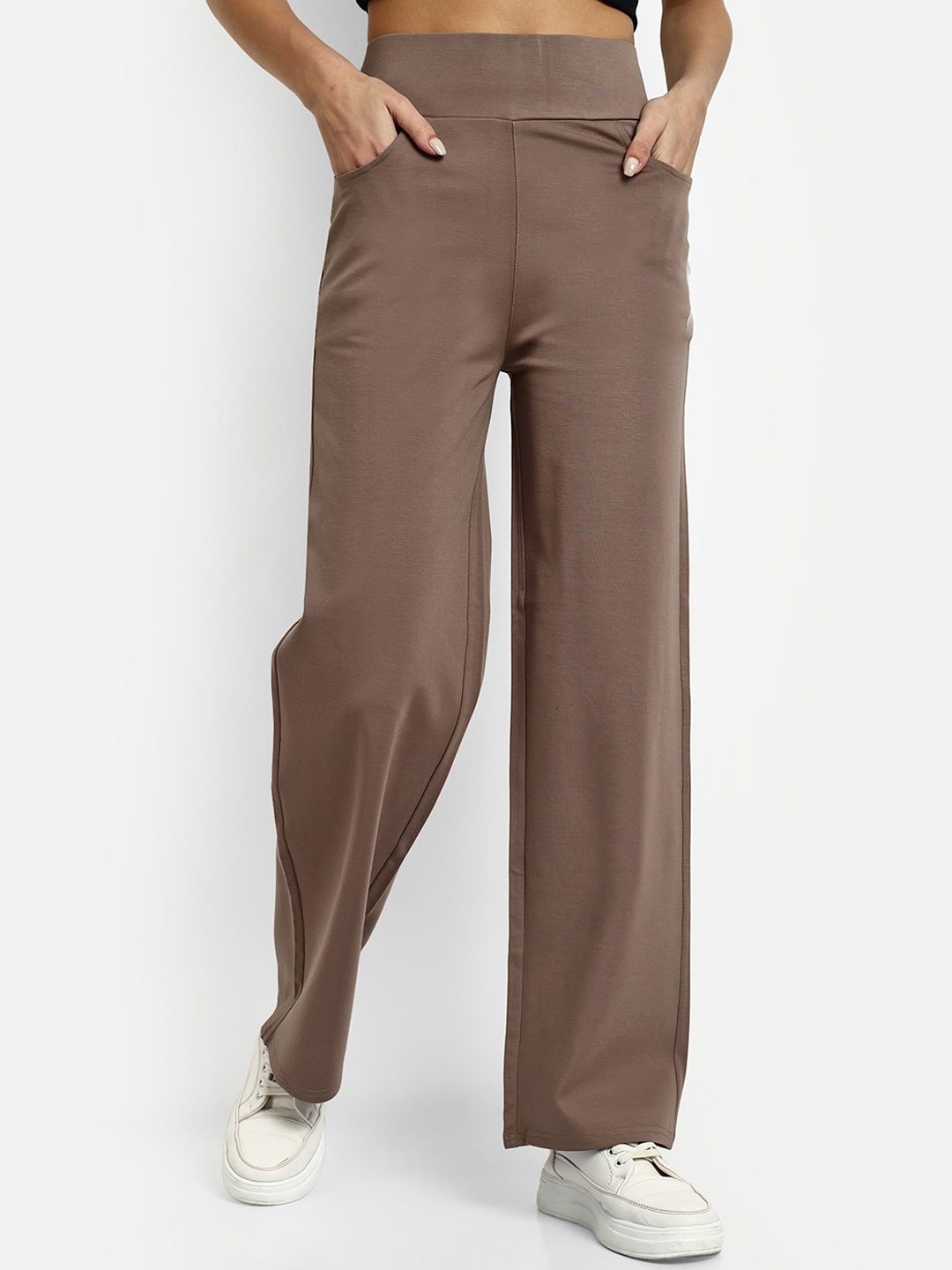 

BROADSTAR Women Smart Straight Fit High-Rise Easy Wash Parallel Trousers, Brown