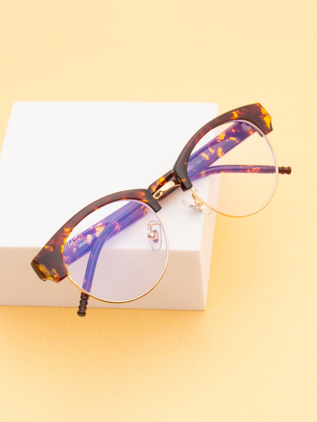 

Ted Smith Women Abstract Printed Half Rim Browline Frames, Brown