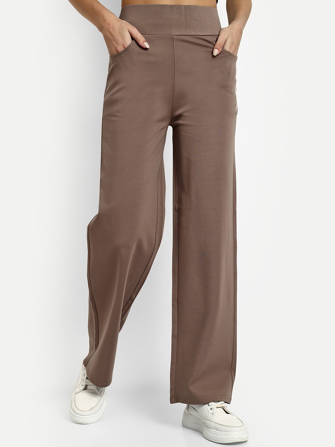 

Next One Women Smart Straight Fit High-Rise Easy Wash Regular Trousers, Brown