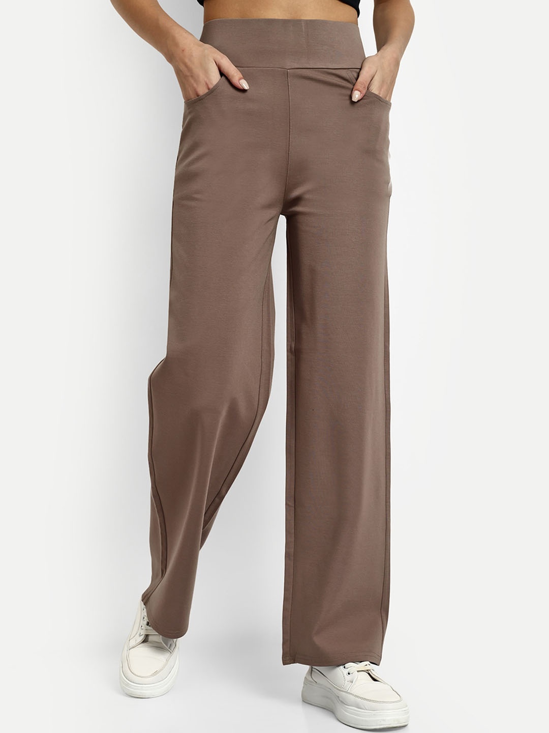 

Next One Women Smart Straight Fit High-Rise Easy Wash Regular Trousers, Brown
