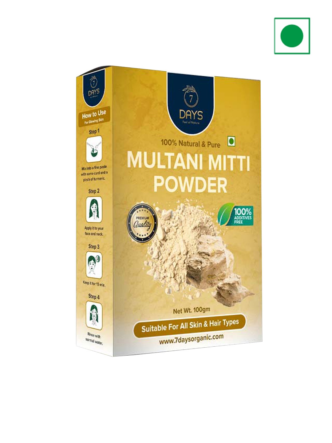 

7 DAYS 100% Natural & Pure Multani Mitti Powder For Face & Hair - 100g, Yellow