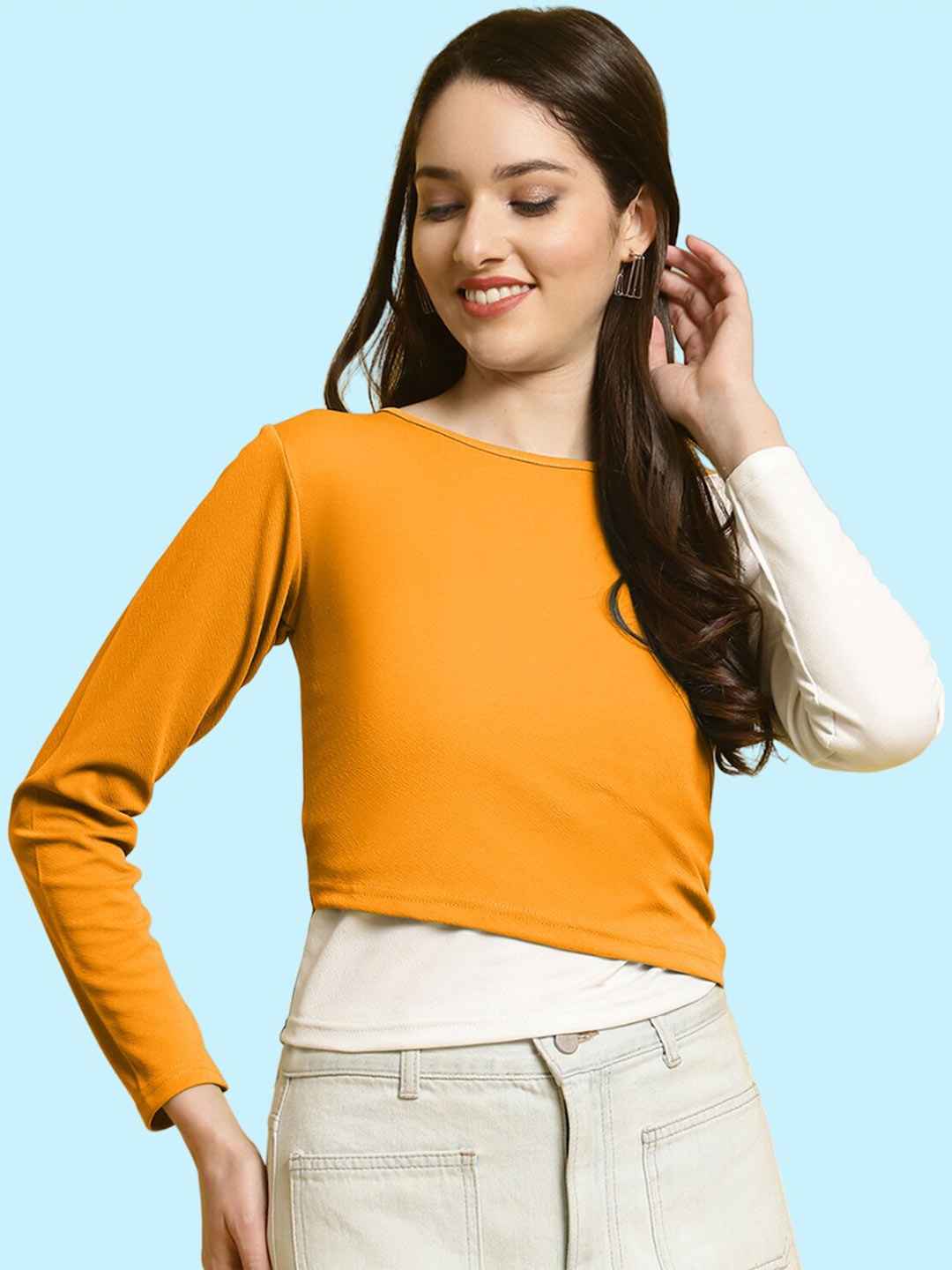 

BAESD Colourblocked Cut Out Crop Top, Mustard