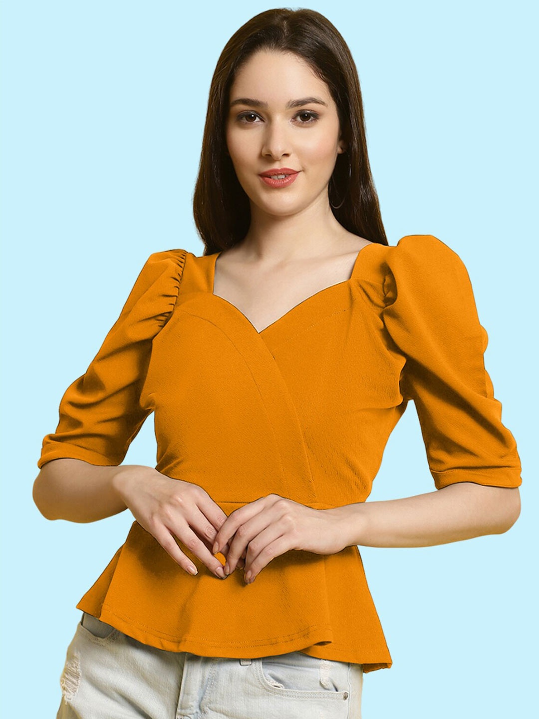 

BAESD Sweetheart Neck Puff Sleeve Top, Yellow