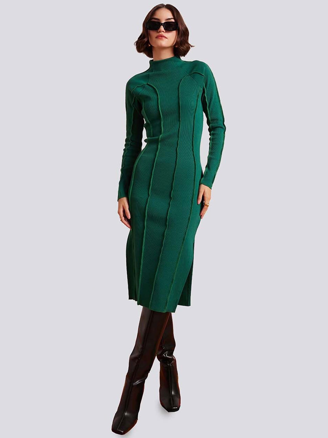 

Muvazo High Neck Sheath Midi Dress, Green