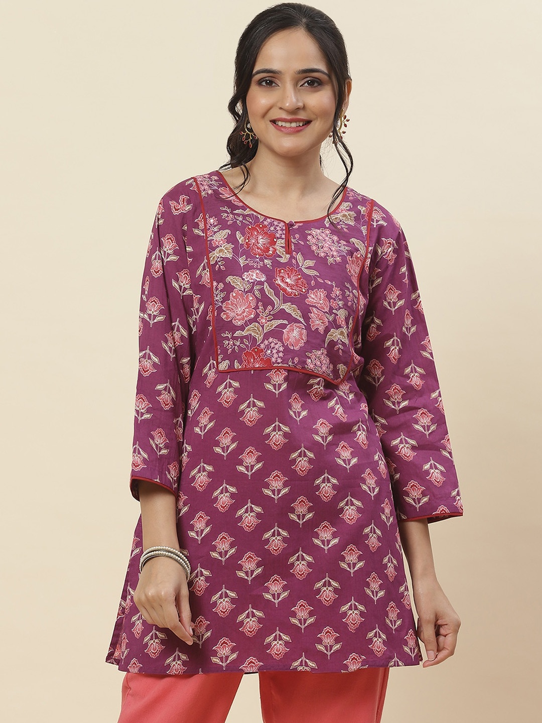 

Meena Bazaar Ethnic Motifs Printed Cotton Kurta, Magenta