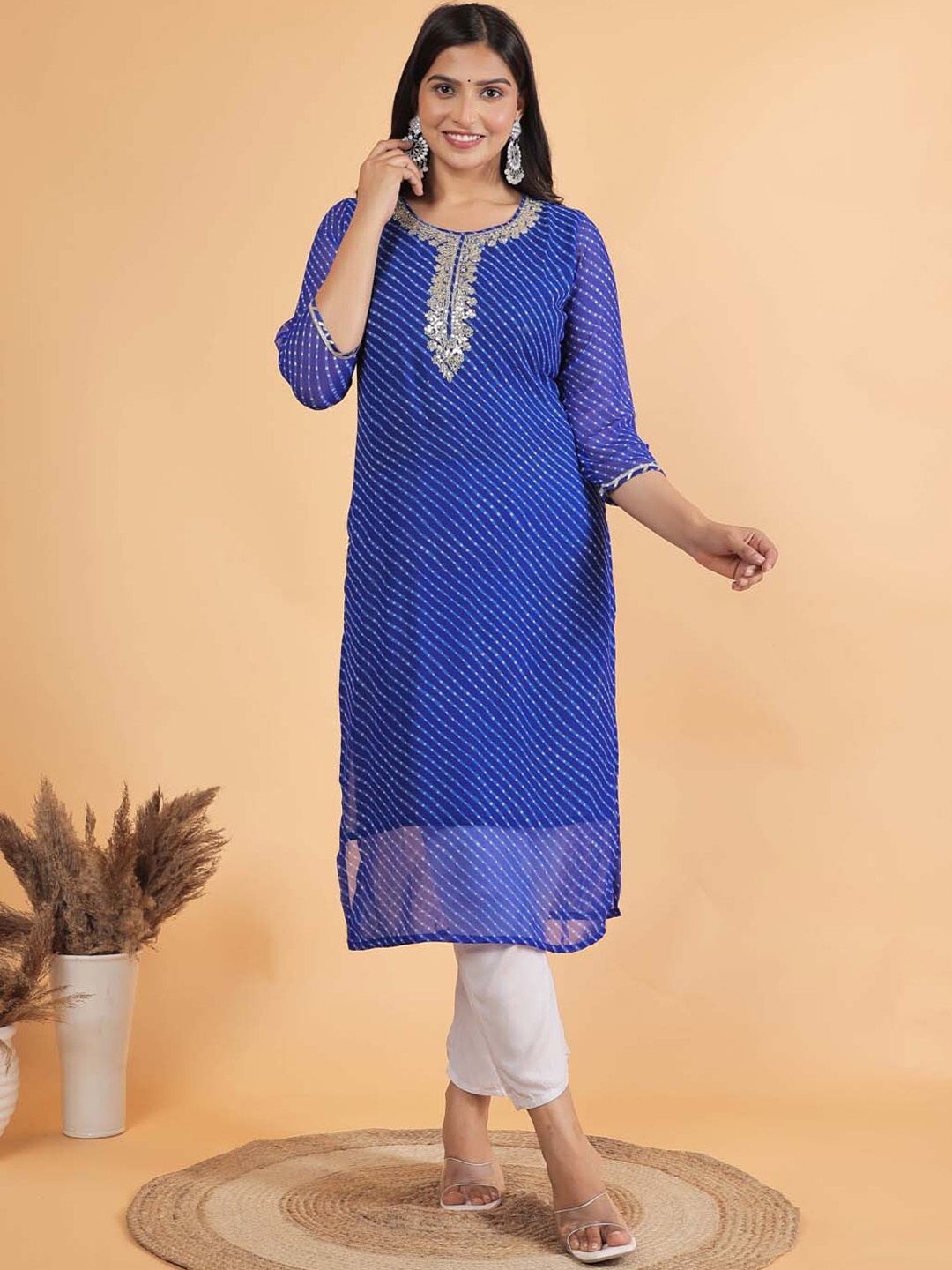 

Meena Bazaar Striped Straight Kurta, Blue
