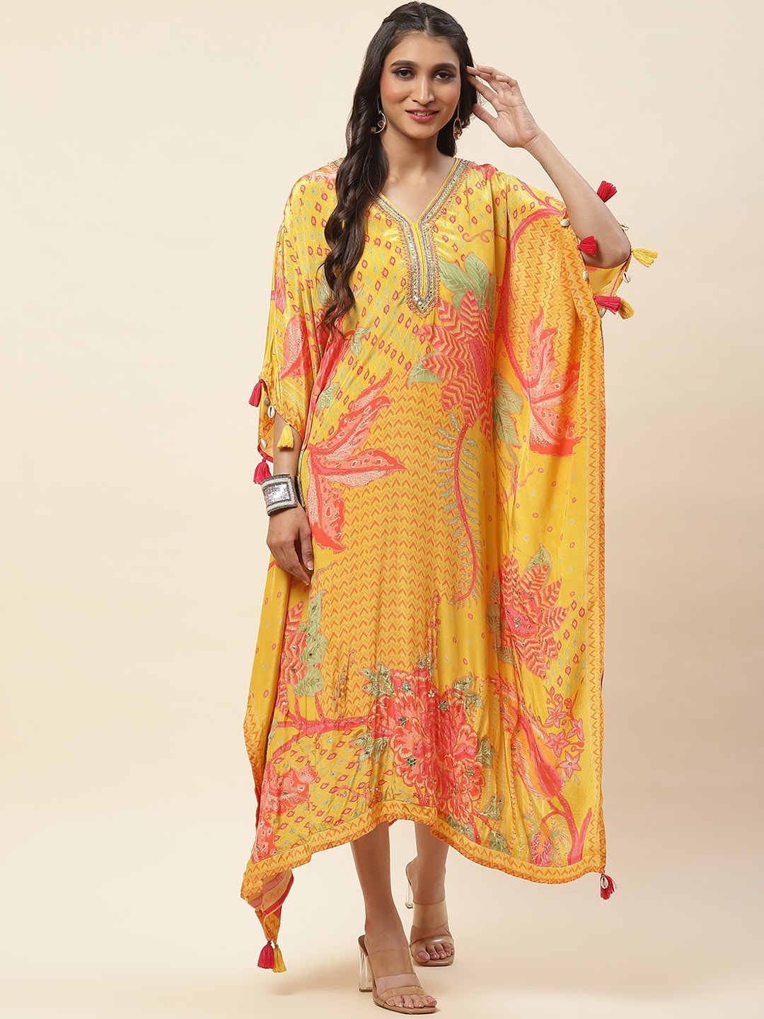 

Meena Bazaar Floral Printed Kaftan Kurta, Yellow