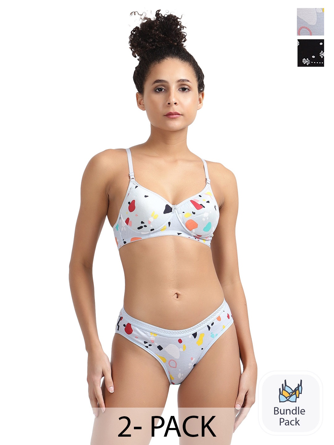 

LADYLAND Pack Of 2 Printed Lightly Padded Cotton Lingerie Set, White