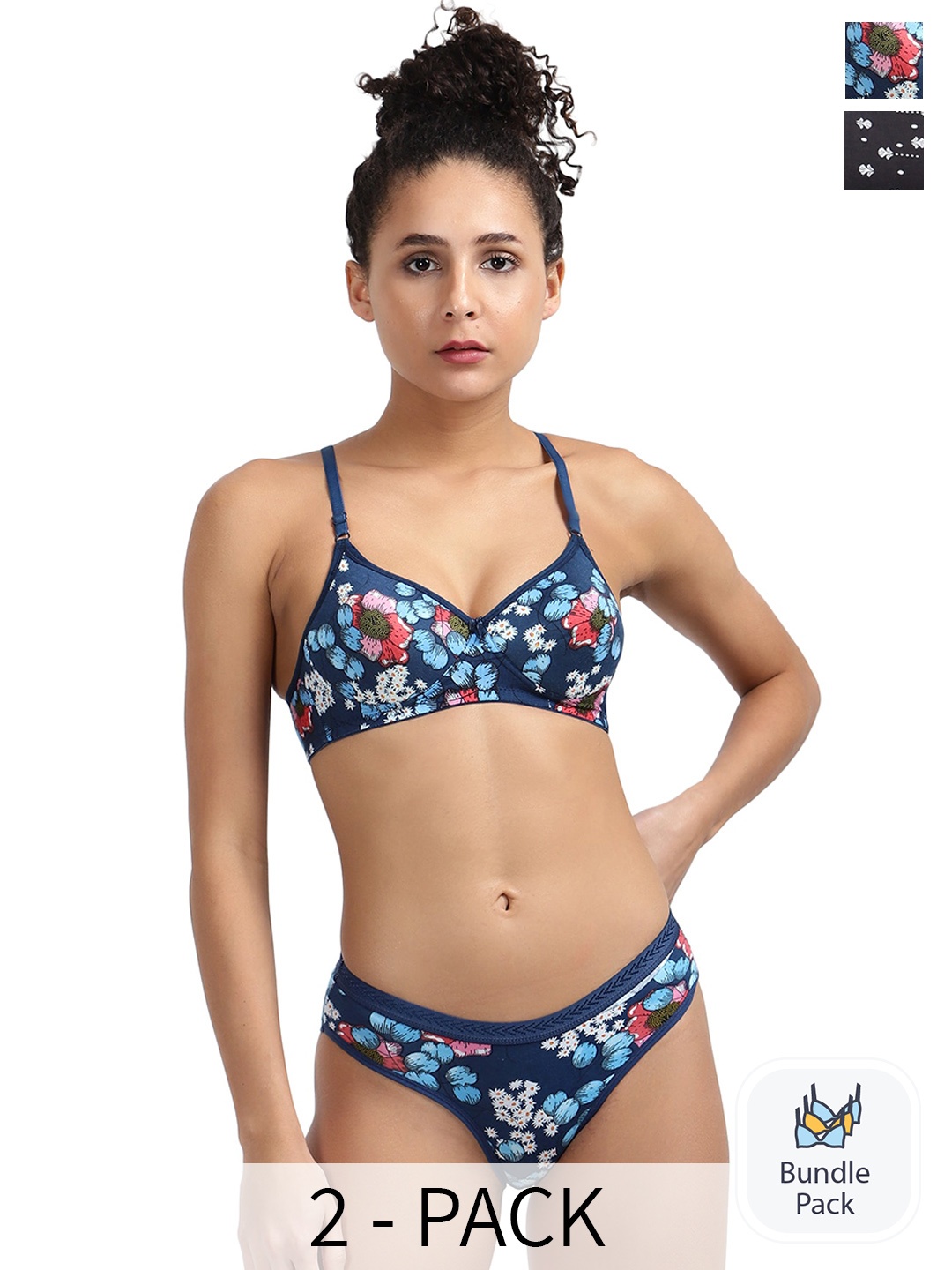 

LADYLAND Pack Of 2 Printed Cotton Lingerie Set, Navy blue