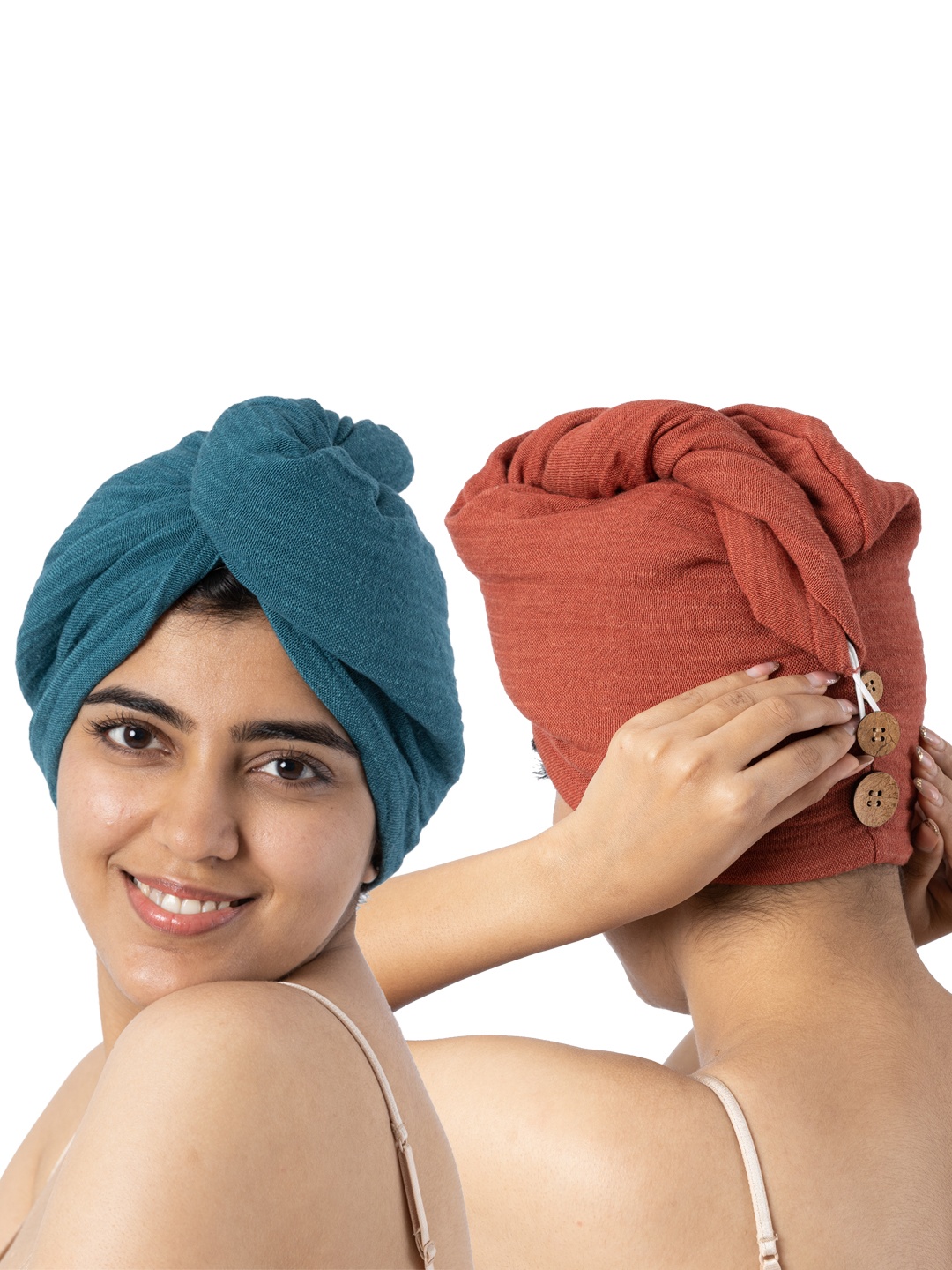 

Doctor Towels Pack of 2 Banana Double Cloth Hair Wrap Towels, Rust