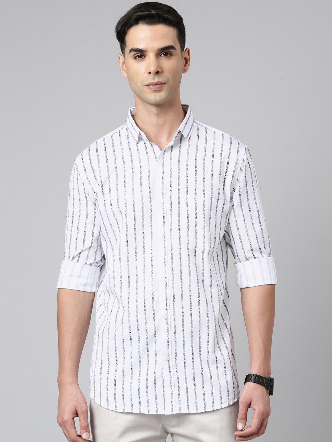 

Majestic Man Comfort Striped Slim Fit Pure Cotton Casual Shirt, White