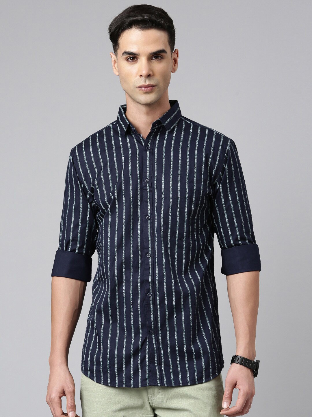 

Majestic Man Comfort Slim Fit Pure Cotton Casual Shirt, Navy blue