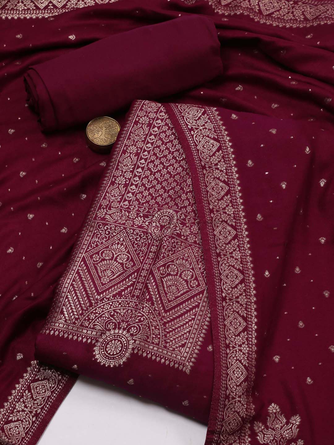 

Meena Bazaar Ethnic Motifs Woven Design Unstitched Dress Material, Purple