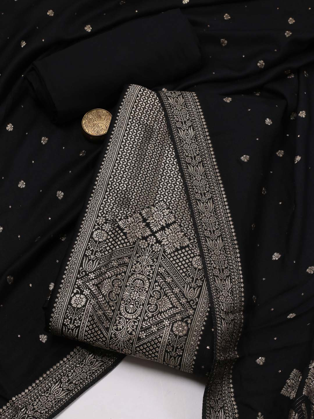 

Meena Bazaar Ethnic Motifs Woven Design Zari Unstitched Dress Material, Black