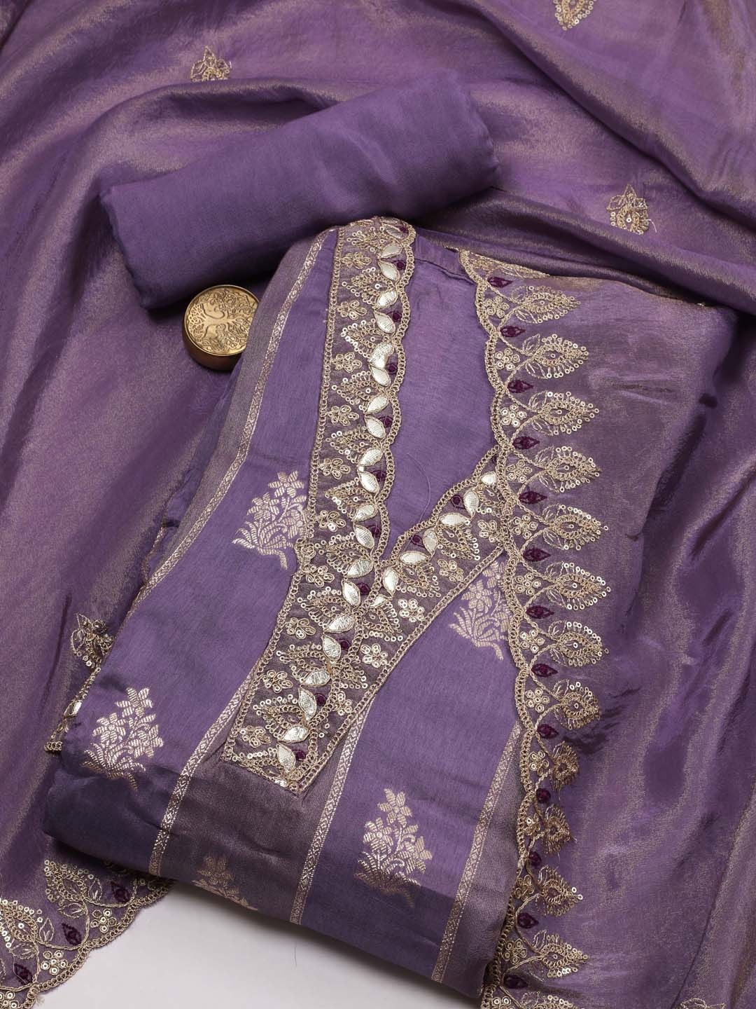 

Meena Bazaar Ethnic Motifs Embroidered Unstitched Dress Material, Purple