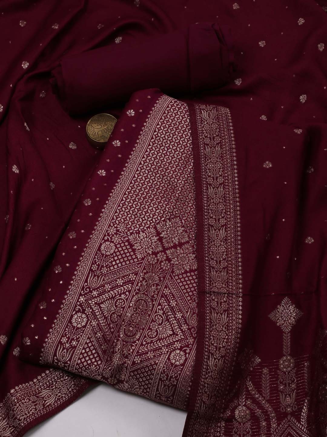 

Meena Bazaar Ethnic Motifs Woven Design Zari Unstitched Dress Material, Purple