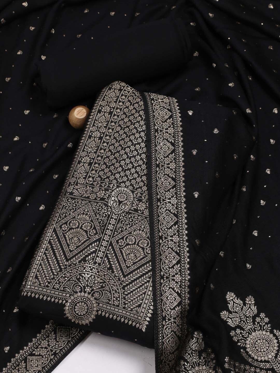 

Meena Bazaar Ethnic Motifs Woven Design Zari Unstitched Dress Material, Black