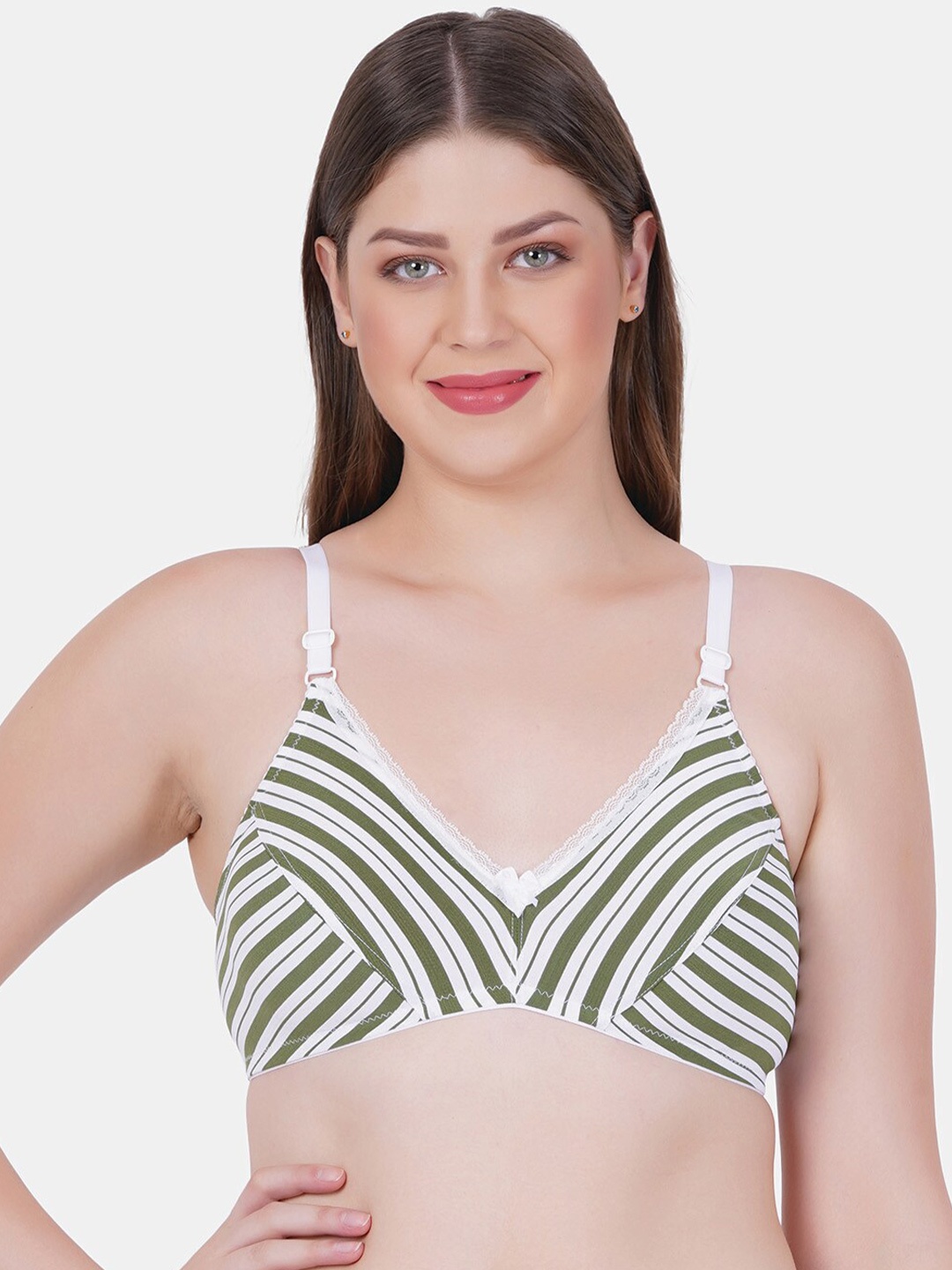 

Reveira Striped Medium Coverage Non Padded Everyday Bra With Side Shaper, Green