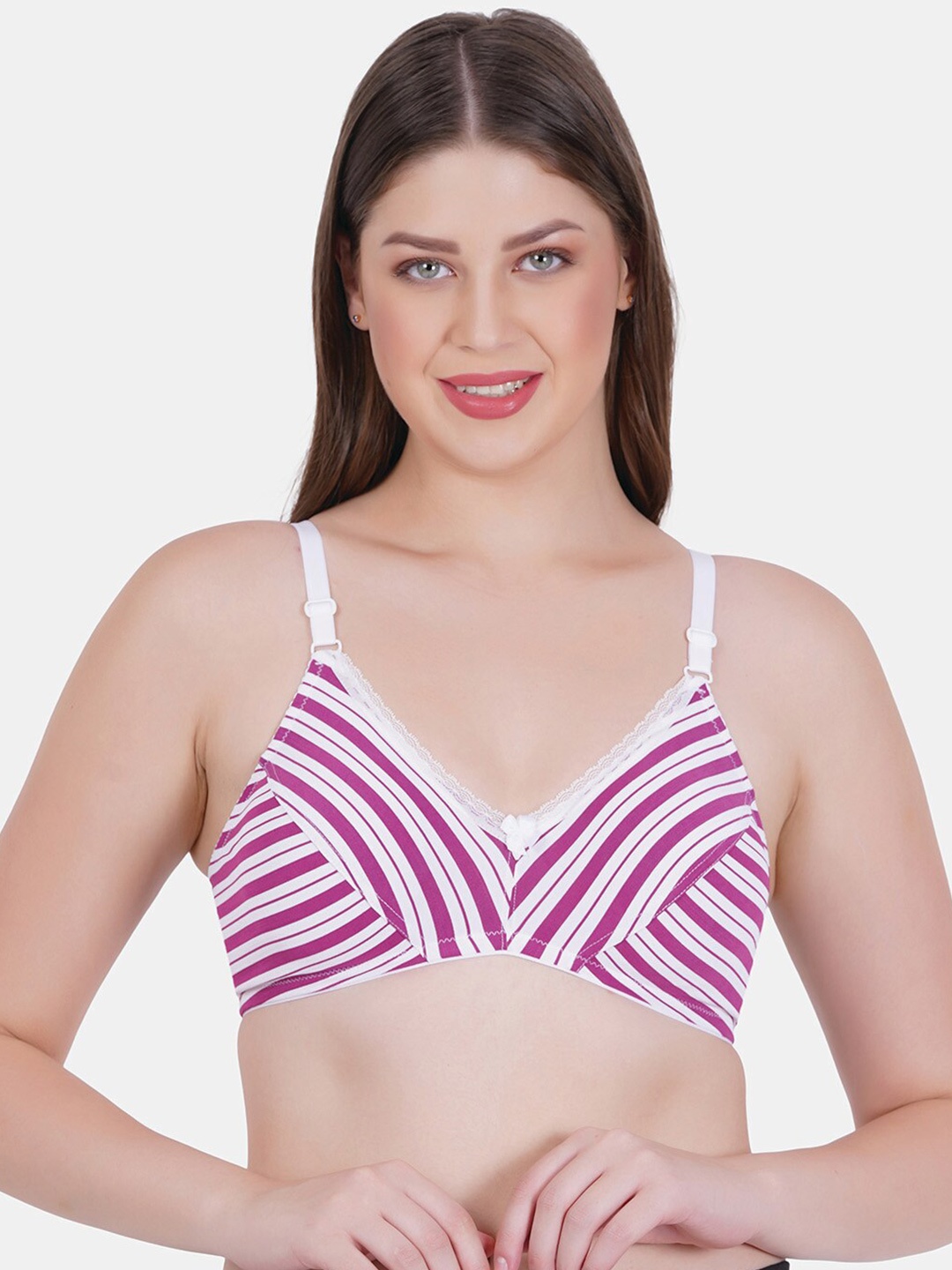 

Reveira Striped Medium Coverage Non Padded Everyday Bra With Side Shaper, Purple