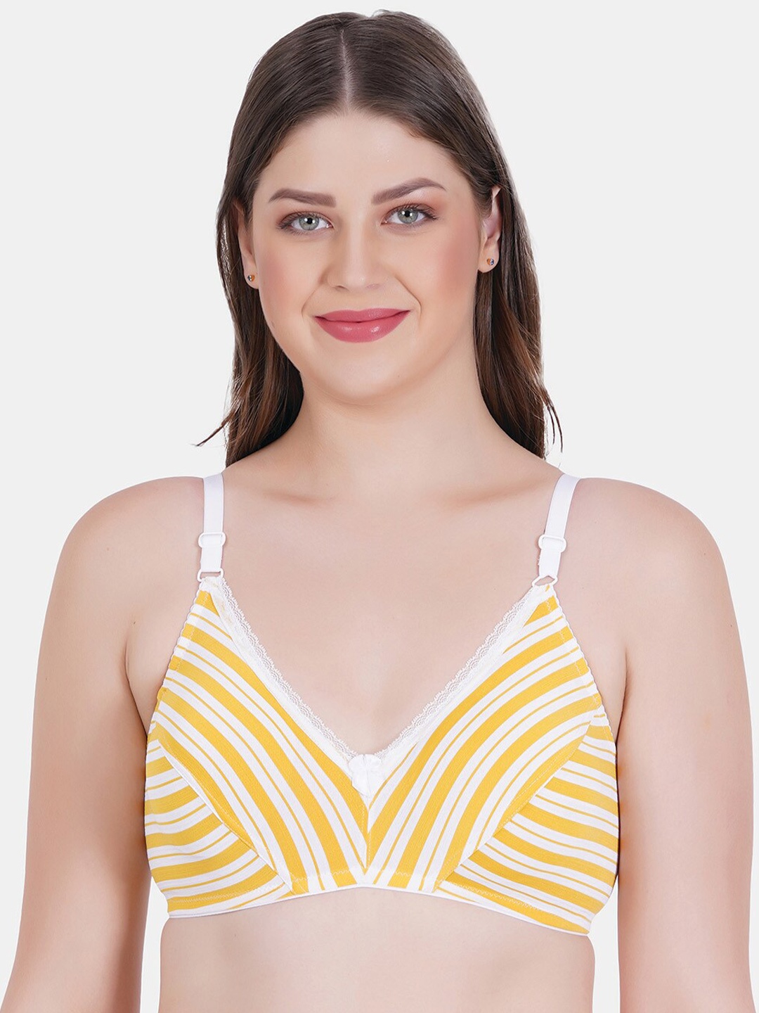 

Reveira Striped Medium Coverage Non Padded Everyday Bra With Side Shaper, Yellow