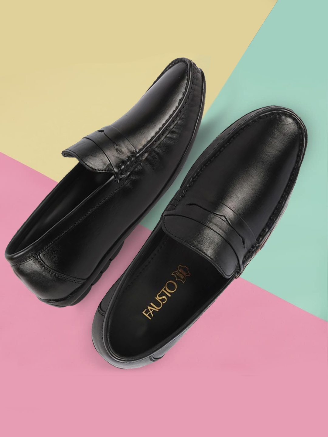 

FAUSTO Men Leather Lightweight Penny Loafers, Black