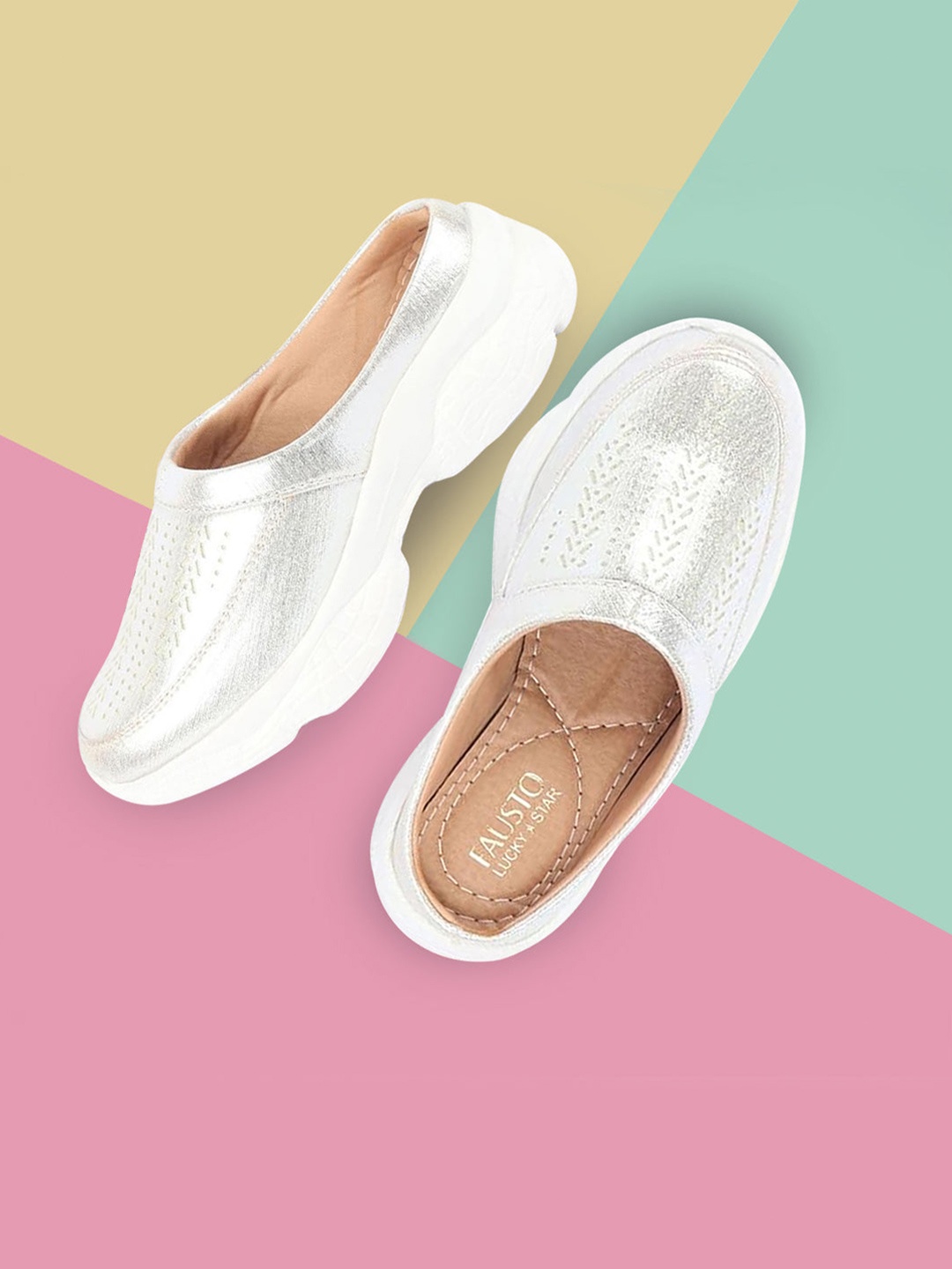 

FAUSTO Women Laser-Cut Lightweight Mules, Silver