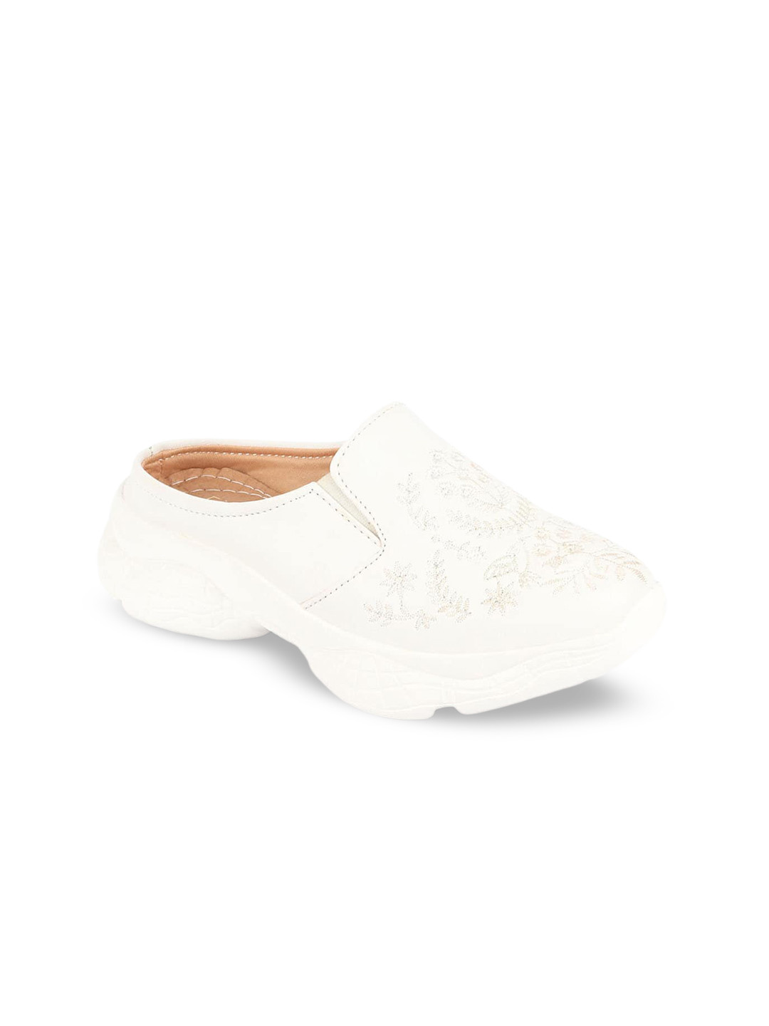 

FAUSTO Women Floral Embroidered Design Lightweight Mule Sneakers, White