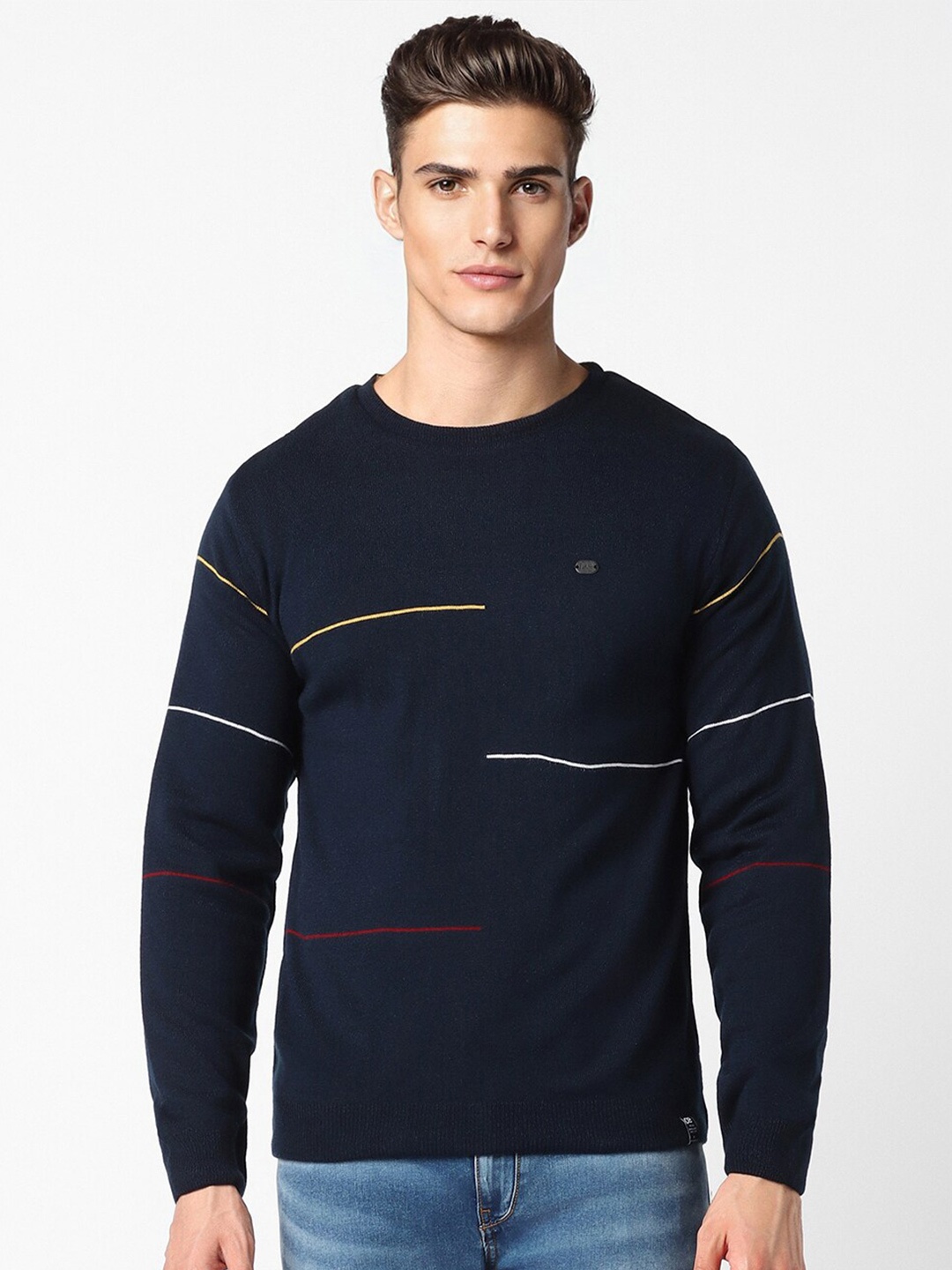 

Peter England Casuals Striped Ribbed Acrylic Pullover, Navy blue
