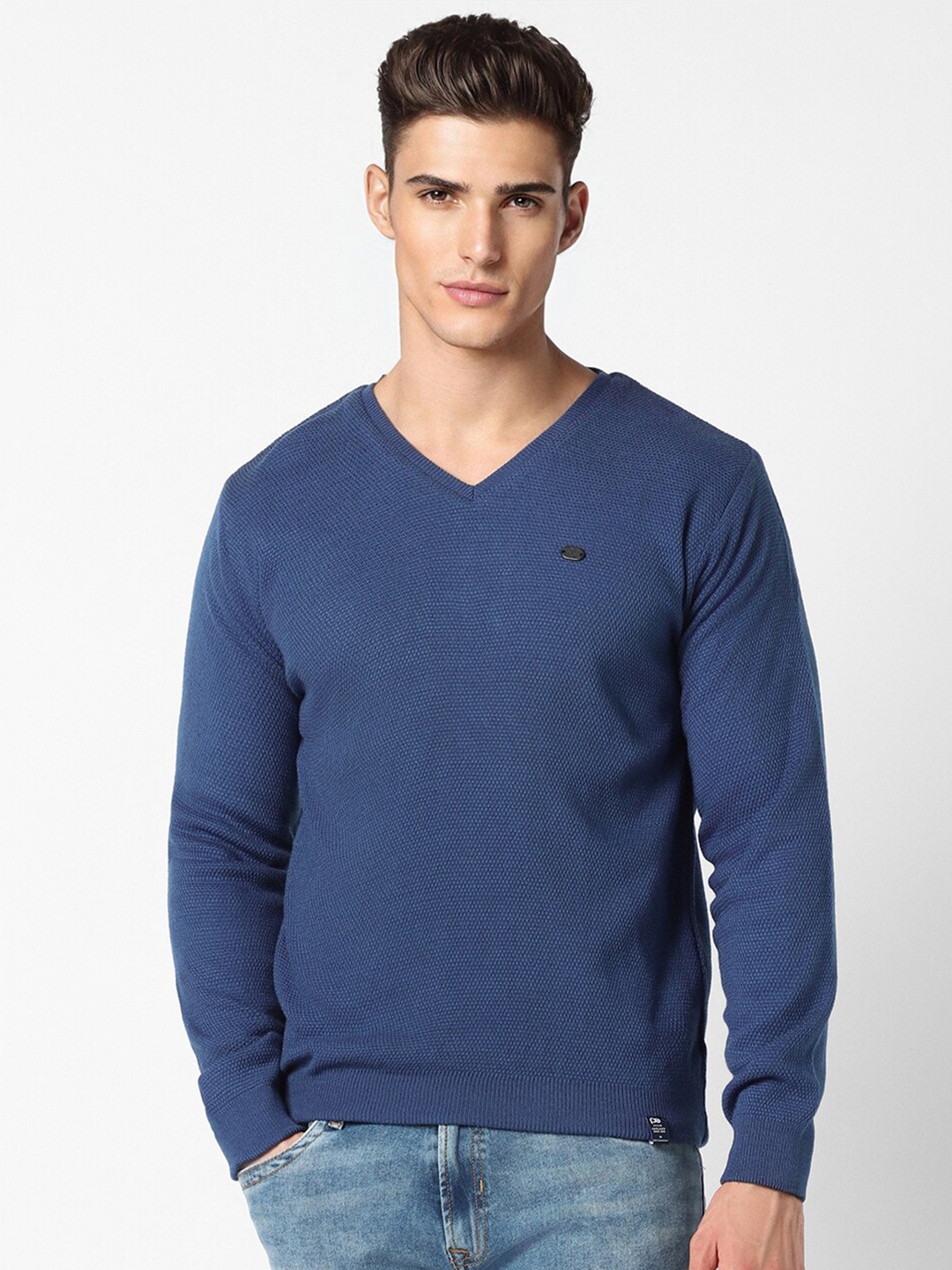 

Peter England Casuals V- Neck Ribbed Acrylic Pullover, Blue