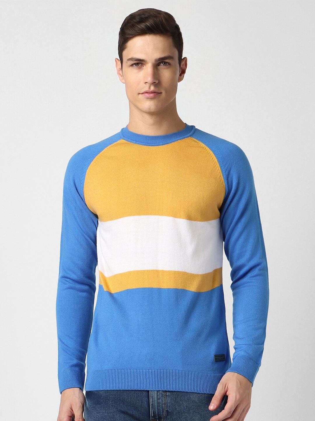 

Peter England Casuals Colourblocked Pure Cotton Pullover, Blue