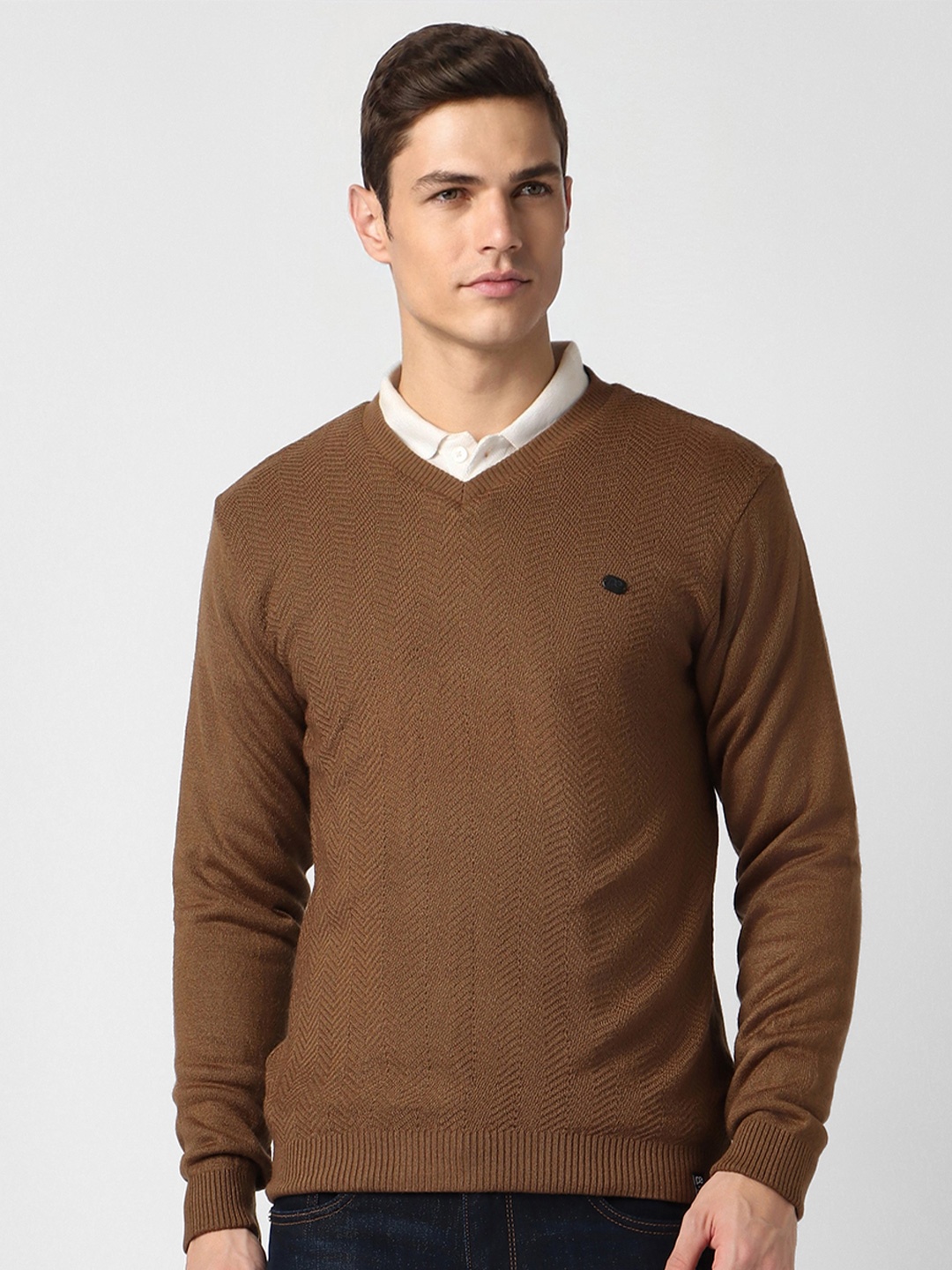 

Peter England Casuals Men Brown Striped Pullover